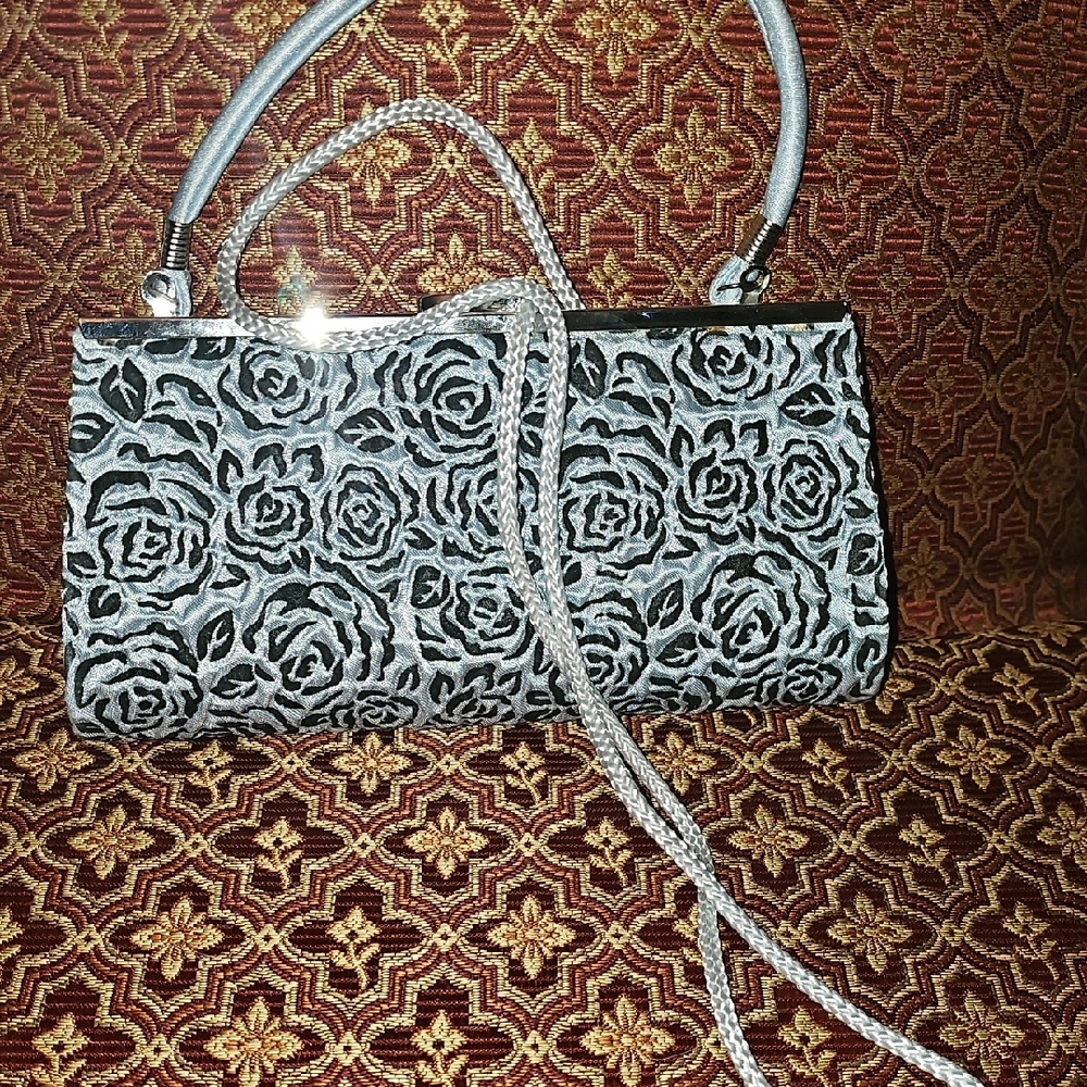 PROM Elegant Floral Black and Silver Women's Bag